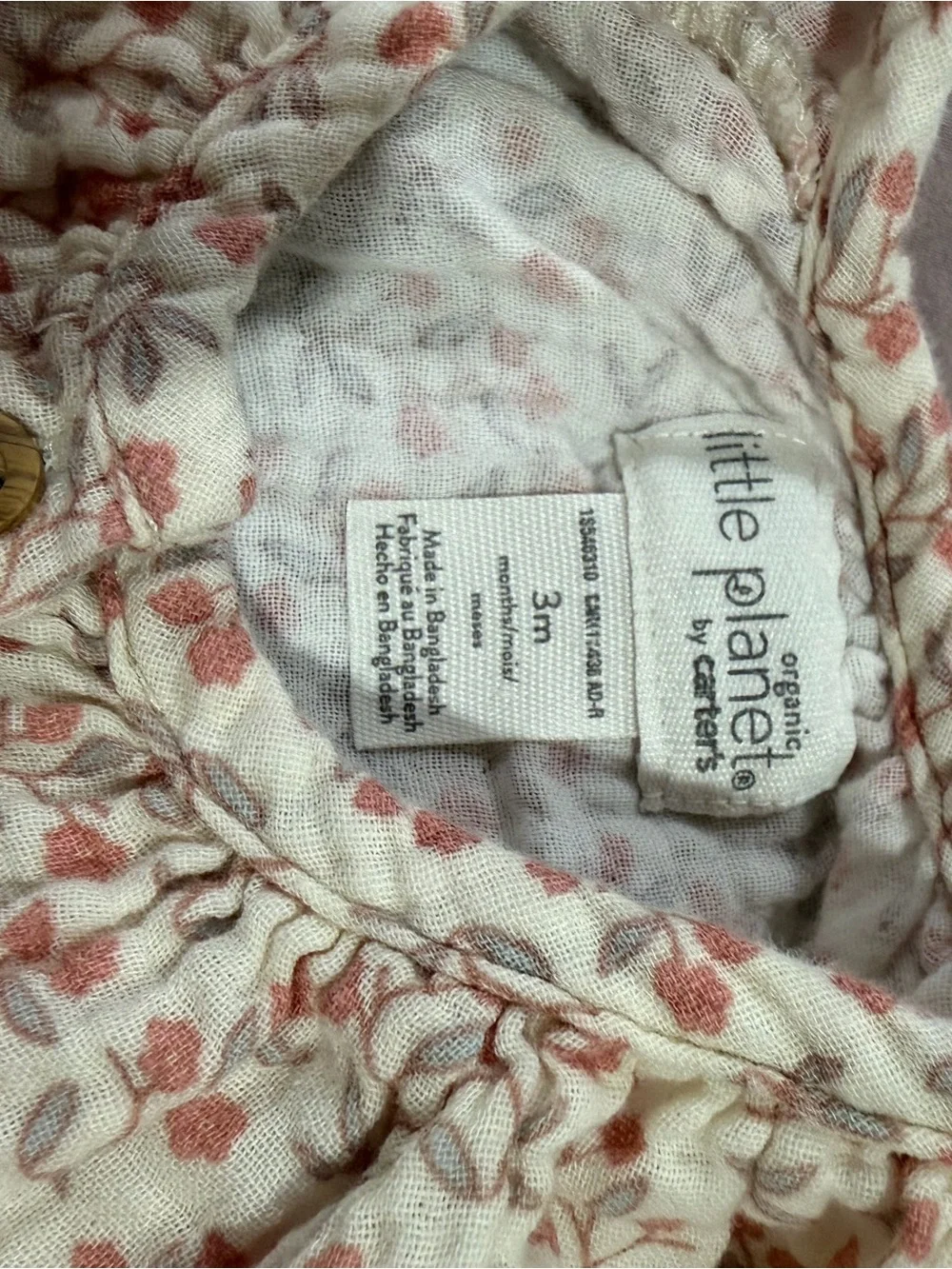 Girls' Cream Button-Front Shirt with Pink Floral Print